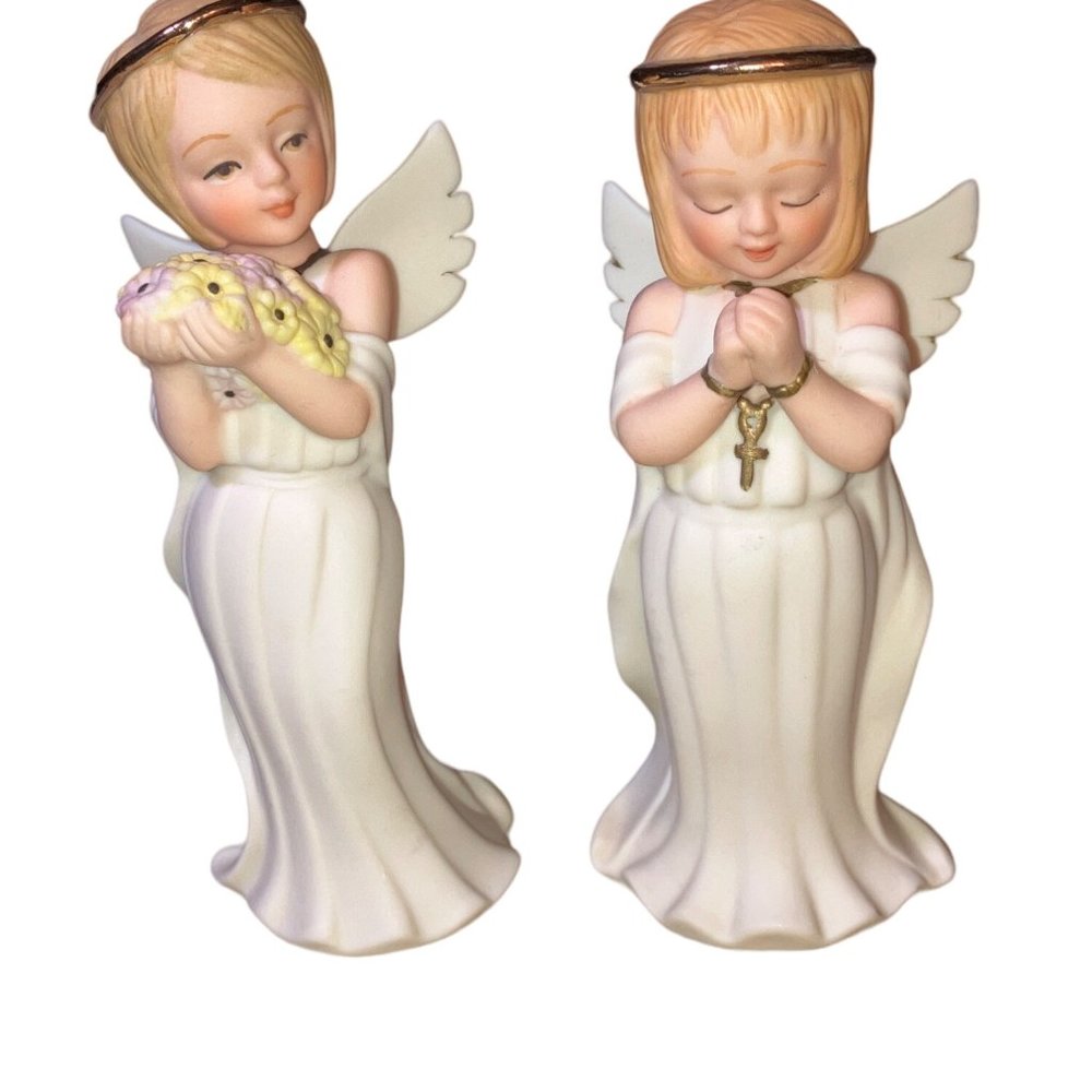 Home Interiors 2 Ceramic Angel Praying Figurines 12245-04